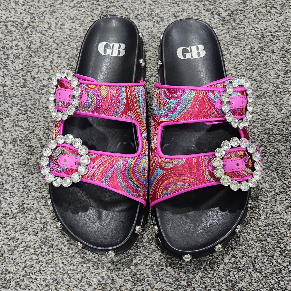 Gianni Bini Pink Paisley Crystal Sandals With Rhinestone Accents Size 7M